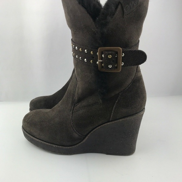 EMU Australia Heighton Low Brown Wedge Boots 8 - Picture 1 of 7